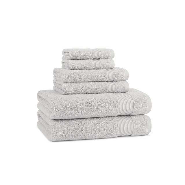 Arkwright Home Host and Home 6-Piece Bathroom Towel Set (2 Bath Towels, 2 Hand Towels, 2 Washcloths), Double Stitched Edges, 600 GSM, Soft Ringspun Cotton, Stylish Striped Dobby Border
