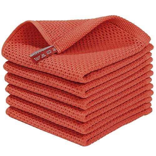 Homaxy 100% Cotton Waffle Weave Kitchen Dish Cloths, Ultra Soft Absorbent Quick Drying Dish Towels, 12x12 Inches, 6-Pack, Brick Red