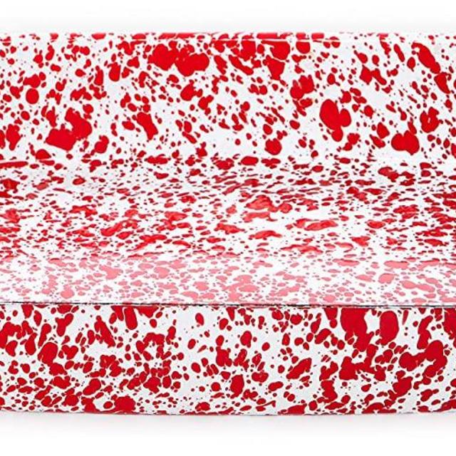 Enamelware Lasagna Pan, 12.5 x 9 inches, Red/White Splatter