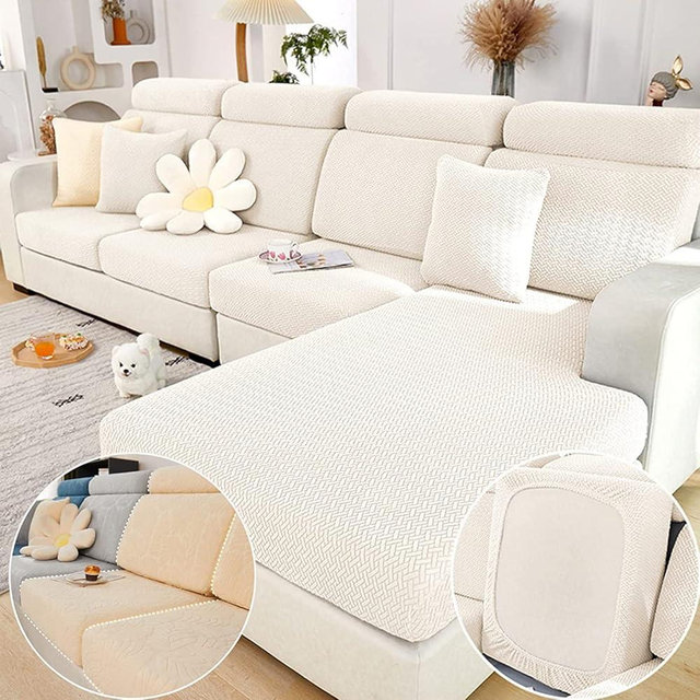 Yoovat Magic Sofa Covers Magic Sofa Couch Covers 2024 New Wear-Resistant Universal Sofa Cover Stretch for Sectional Slipcovers (Texture-White,Large Single Seat Cover)