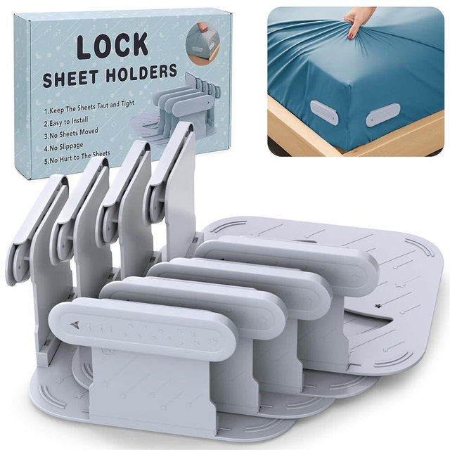 Upgrade Bed Sheet Holders for Corners, Lock Sheet Holders, 4Pcs Fitted Sheet Holders Keep Sheets Firm & Tight,Durable Heavy Duty Bed Sheet Clips, Sheet Locks, Fit All Mattress Easy Install