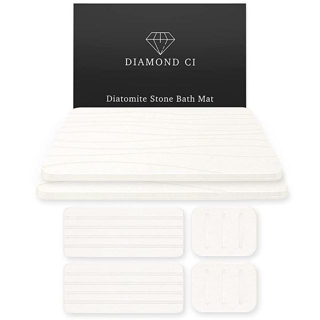 Shower Stone Bath Mat, White, Set of 6 - Drying Stone Bath Mats for Bathroom, Kitchen Counter, Dish Drying - Quick Dry, Super Absorbing, Non-Slip Dry Stone Bath Mat for Soap, Diatomite Mats…