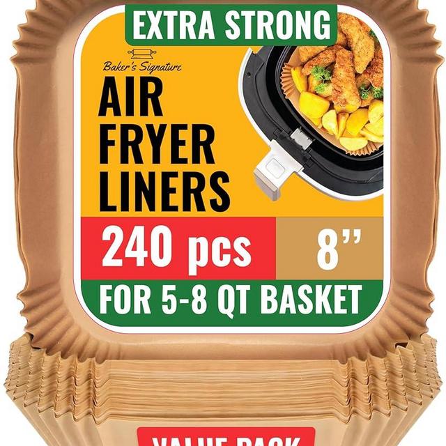 240 pcs Air Fryer Liners, Disposable Airfryer Paper Liners – Non-Stick and Oil Proof for Easy Cleanup, Great for Oven, Pans & Baking – 8” Square for 5-8 qt Basket by Baker's Signature