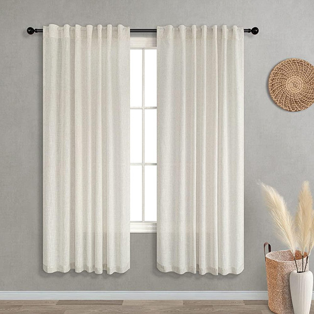 KOUFALL Natural Linen Curtains 63 Inch Length 2 Panels for Bedroom,Sheer Window Curtains Living Room Drapes with Rod Pocket and Back Tab,Cream Beige
