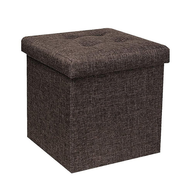 B FSOBEIIALEO Storage Ottoman Cube, Toy Chest Folding Footrest Stool Seat, 12.6"X12.6"X12.6" (Linen Brown)