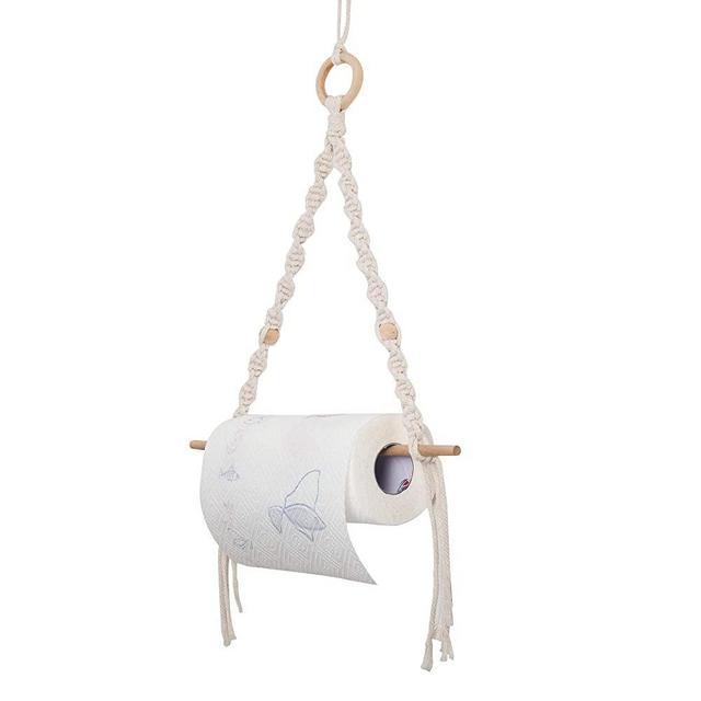Eiyye Handmade Paper Towel Holder Boho Paper Towel Holder Cotton Rope Macrame Toilet Paper Holder Towel Rack for Bathroom Kitchen