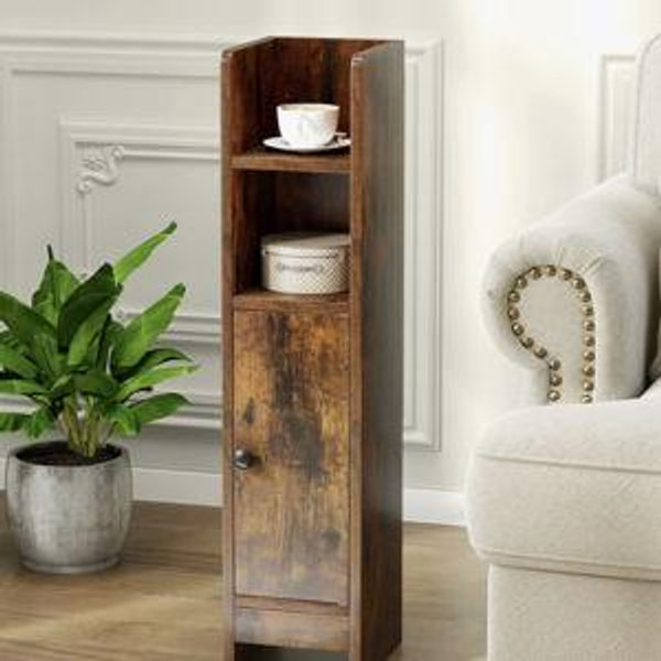 Bathroom Storage Cabinet Small Corner Floor Cabinet With Door And Adjustable Shelves Toilet Paper Holder Stand - Rustic Brown