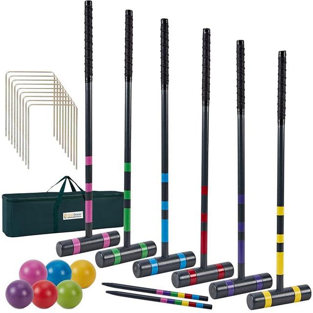 SpexDarxs Six Player Deluxe Croquet Set, 35'' Croquette Game with Premium Wooden Mallets/Colored Balls/Wickets/Stakes/Carrying Bag, Outdoor Lawn Backyard Games for Teens Adults Family