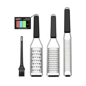 Cambom Lemon Zester Grater Three-piece Suit - Heavy Duty Kitchen Tool for Parmesan Cheese, Ginger, Garlic, Nutmeg, Chocolate, Vegetables，Fruits，Stainless Steel Grater Dishwasher Safe Black