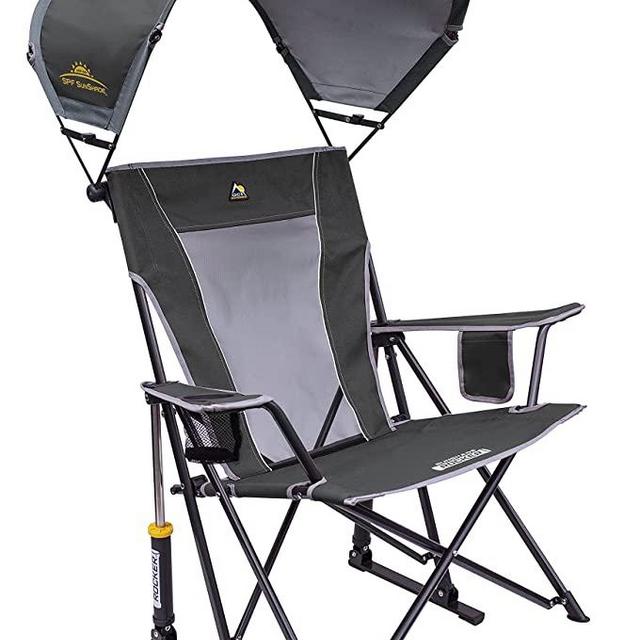 GCI Outdoor Sunshade Rocker Collapsible Rocking Chair & Outdoor Camping Chair with Canopy, Pewter