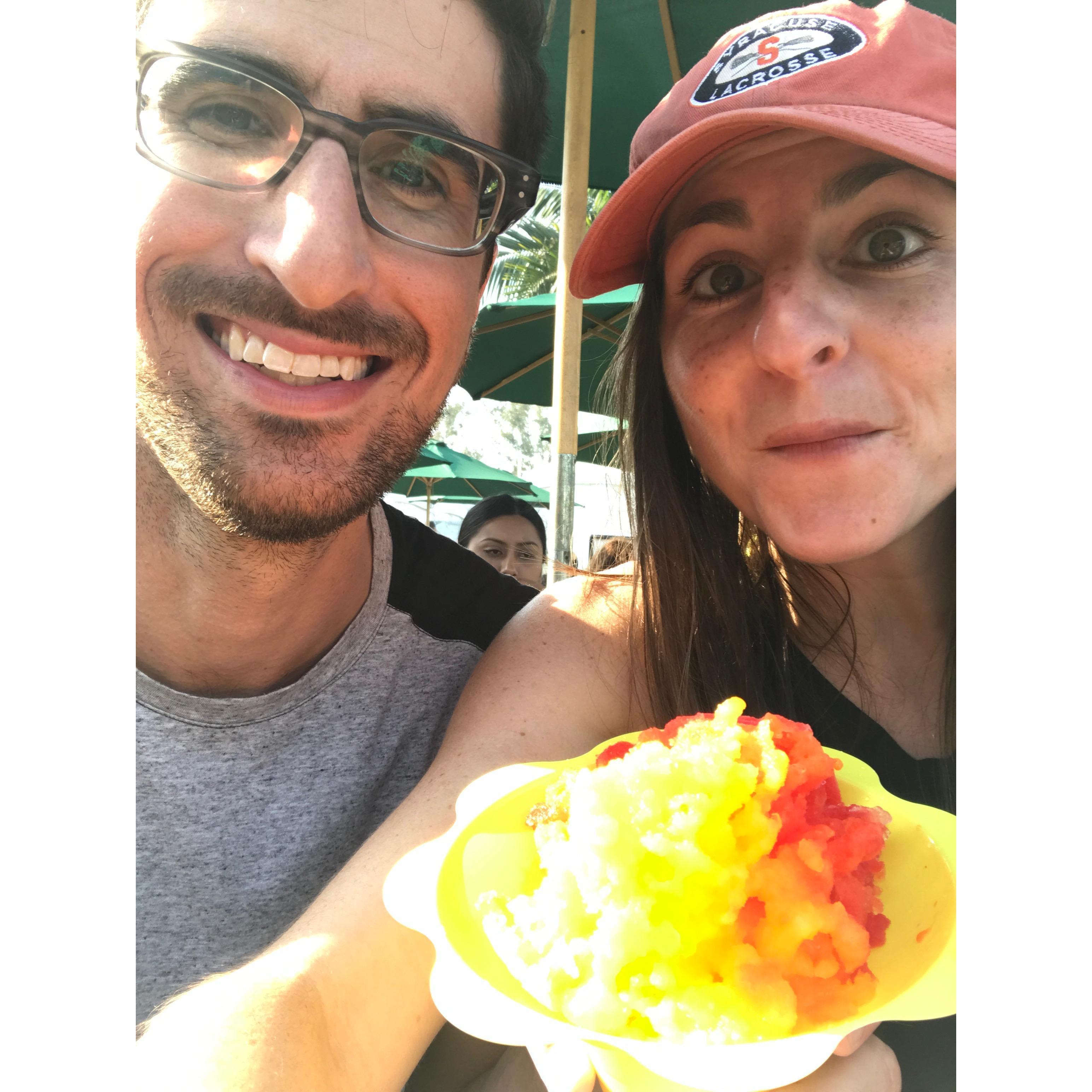 Enjoying one of many treats at the Orange County Fair. This was right before Jordan cut Jamie off from any more fried foods and desserts.