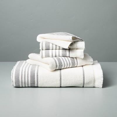 Multistripe Hand Towels Cream/Railroad Gray - Hearth & Hand™ with Magnolia