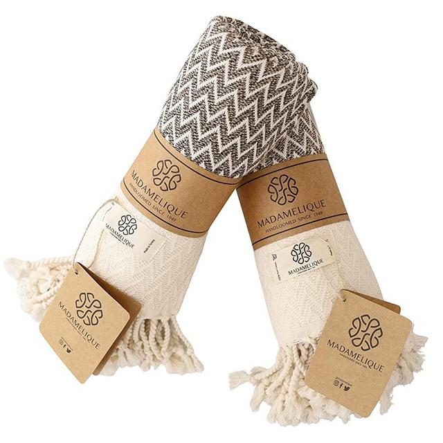 Madamelique Exclusive Hand Towels Set of 2 - 18 x 40 Inches - Decorative Bathroom Peshtemal Towel for Hand, Face, Hair, Yoga, Tea, Dishcloth, Kitchen and Bath - 100% Pure Cotton (Vintage Beige)