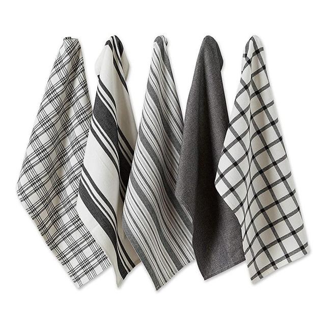 DII Assorted Woven Dishtowel Set, 18x28, Black 5 Count