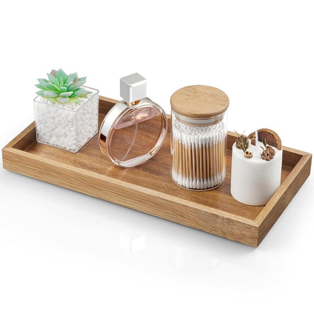 ALELION 13" Bathroom Vanity Tray for Counter - Acacia Wood Decorative Tray for Toilet Tank Makeup Perfume Jewelry Catchall Coffee Table - Wooden Kitchen Countertop Organizer for Soap Dispenser