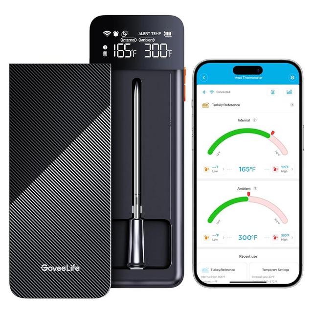 GoveeLife Wireless Meat Thermometer, WiFi Meat Thermometer Digital with Unlimited Range Monitoring, LCD Rechargeable Base, APP Recipes, Bluetooth Cooking Food Thermometer for BBQ Grill, Oven, Smoker
