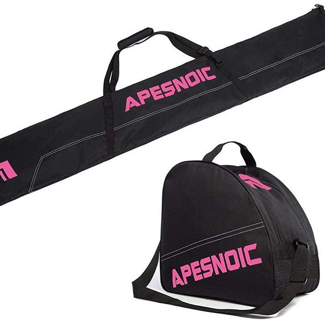 APESNOIC Padded Two-Piece Ski and Boot Bag Combo Water-Resistant Ski Boot Travel Bag Fit Skis Up to 200 cm & Boots Size 13 with 5mm Foam Ski Gear Bag.