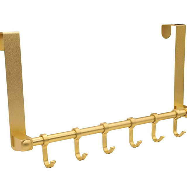 Biomoty Over The Door Hooks Door Hanger, Moving 6-Hooks Over Door Coat Rack for Hanging, Aluminum Heavy Duty Door Organizer for Towel Robe Hat Bag, Behind Back of Door Bathroom (Gold)