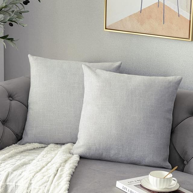 Anickal Light Grey Pillow Covers 22x22 Inch Set of 2 Rustic Farmhouse Chenille Decorative Throw Pillow Covers Square Cushion Case for Home Sofa Couch Decoration