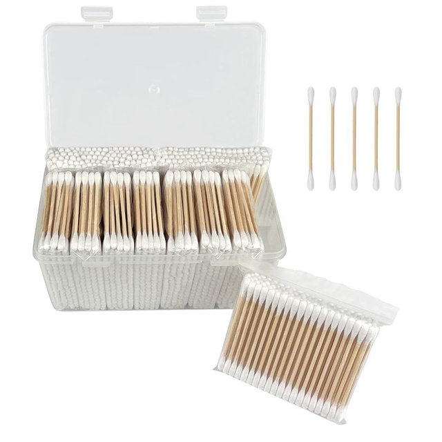 Garrelett Bamboo Cotton Swabs 1000 Count - Natural Organic Cotton Buds for Ear - Ear Sticks with Storage Box Included - Strong 100% Purely Natural Stick for Makeup, Daily Cleaning, Pet Care, Unscented