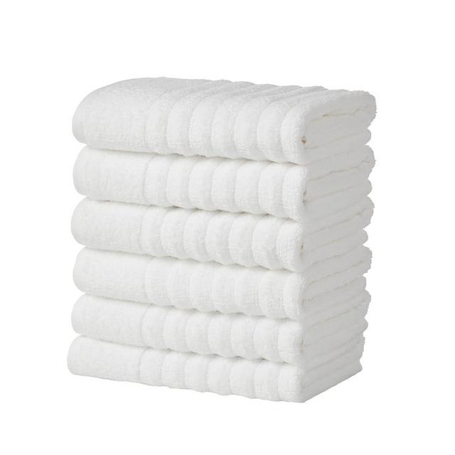 Great Bay Home White Hand Towel Set, 6 Pack Quick Dry, Ribbed Hand Towel Set. Zero-Twist, Combed 100% Cotton, Ultra-Soft, Luxurious Towels for Bathroom (6 Pack, White)