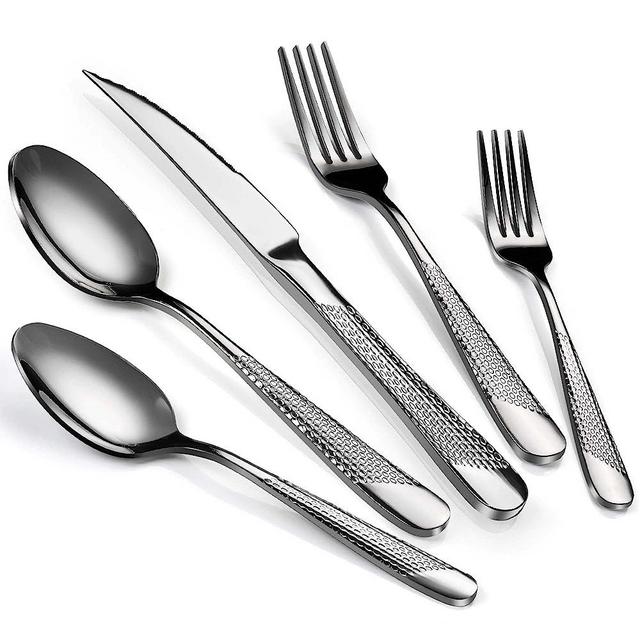 Hammered Silverware Set, 40-Piece Stainless Steel Flatware Set for 8, Modern Kitchen Utensils Tableware Set Includes Dinner Knives/Forks/Spoons,Mirror Polished Dishwasher Safe