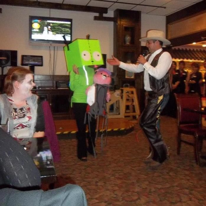 Costume contest: And for the win, me. The crowd goes wild except for one of the future groomsmen "Whaaaat, the shoe box won???" Why yes. Yes it did.