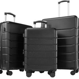 Luggage Hard Shell Black, 3-PCS Set