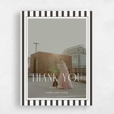 Dark Charcoal, Beige Wedding Thank You - Azelie Photo