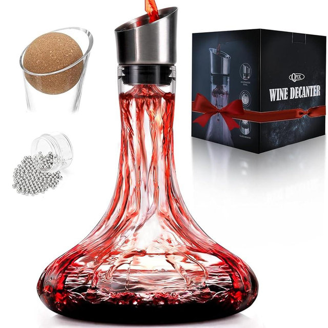 Wine Decanter Built-in Aerator Pourer, Wine Carafe with Aerator,Cleaning Beads and Cork Ball,100% Lead-free Crystal Glass Red Wine Aerator, Wine Gift for Men, Wine Accessories, 50 oz