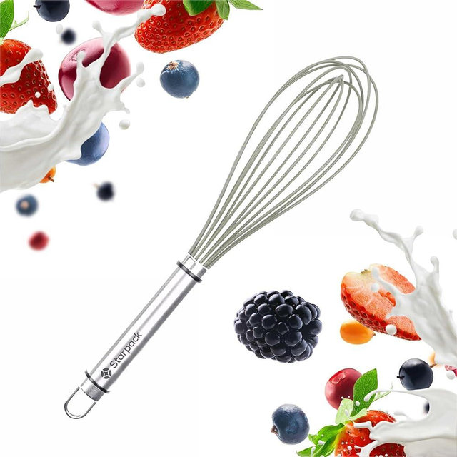 Starpack 'Whip it Good' Silicone Whisk for Nonstick Cookware - Non Scratch, 9.8" Whisk Heat Resistant 600°F - Kitchen Whisks for Cooking, Baking & Stirring - Silicone Coated Durable Rubber Egg Whisks