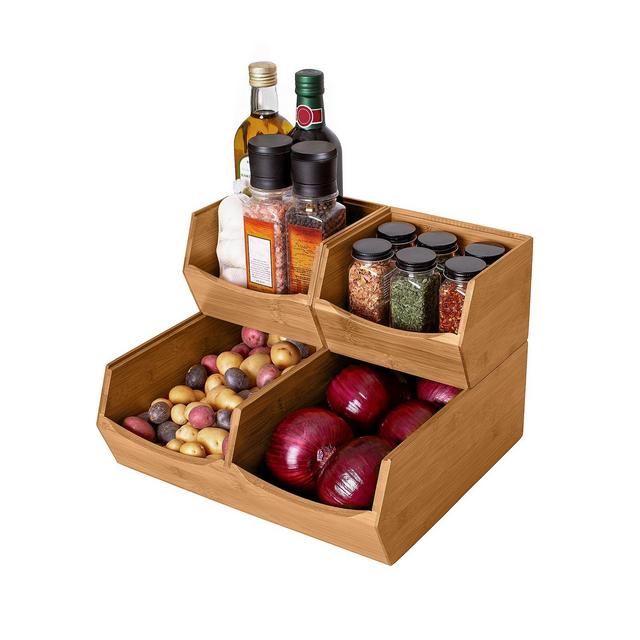 Seville Classics 3-Piece Stackable Bamboo Bin Organizer Set