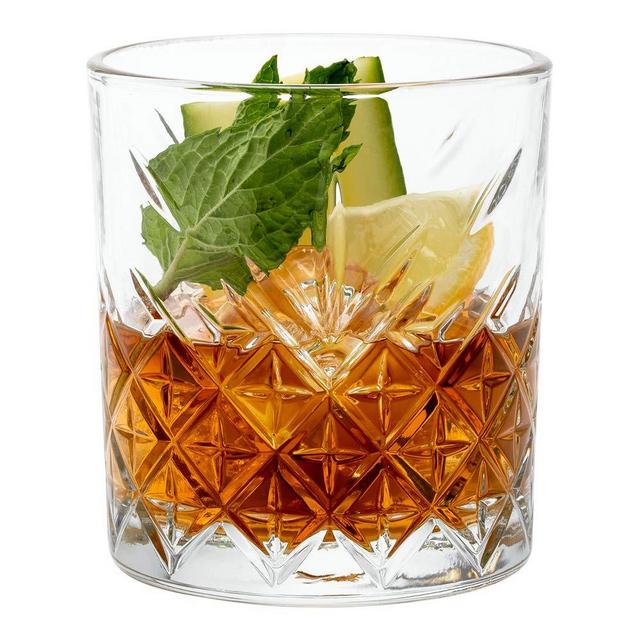 Timeless 12 oz Double Old Fashioned Glass - Etched - 3 1/4" x 3 1/4" x 3 3/4" - 6 count box - Restaurantware, Clear