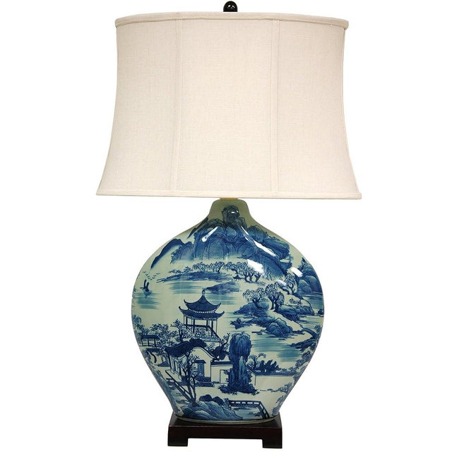 Red Lantern 32" Blue and White Ming Landscape Vase Table Lamp