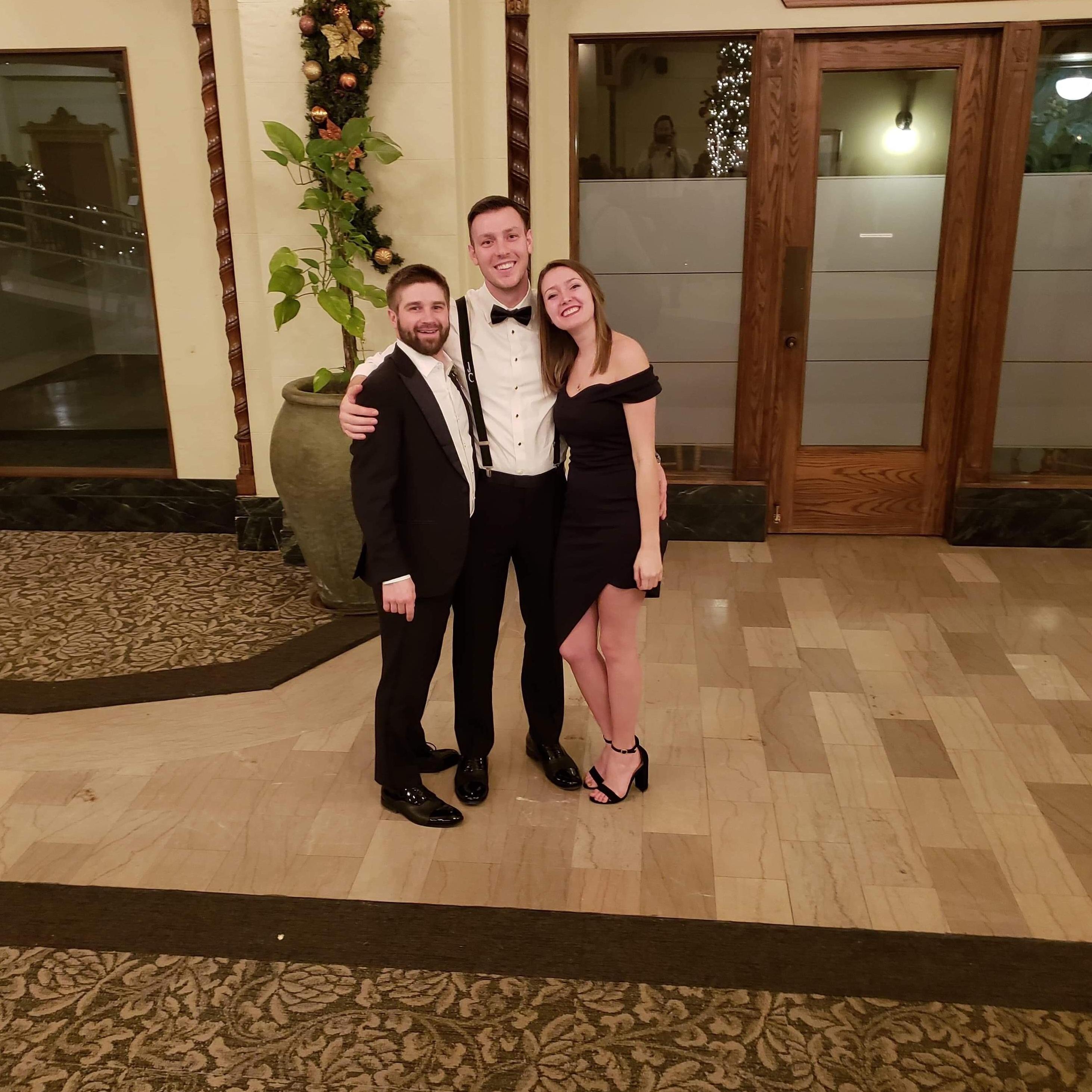 December 2018.
John (groomsman), Jay, and Courtney.
The day we learned that John is related to Courtney (on the Occhino side).