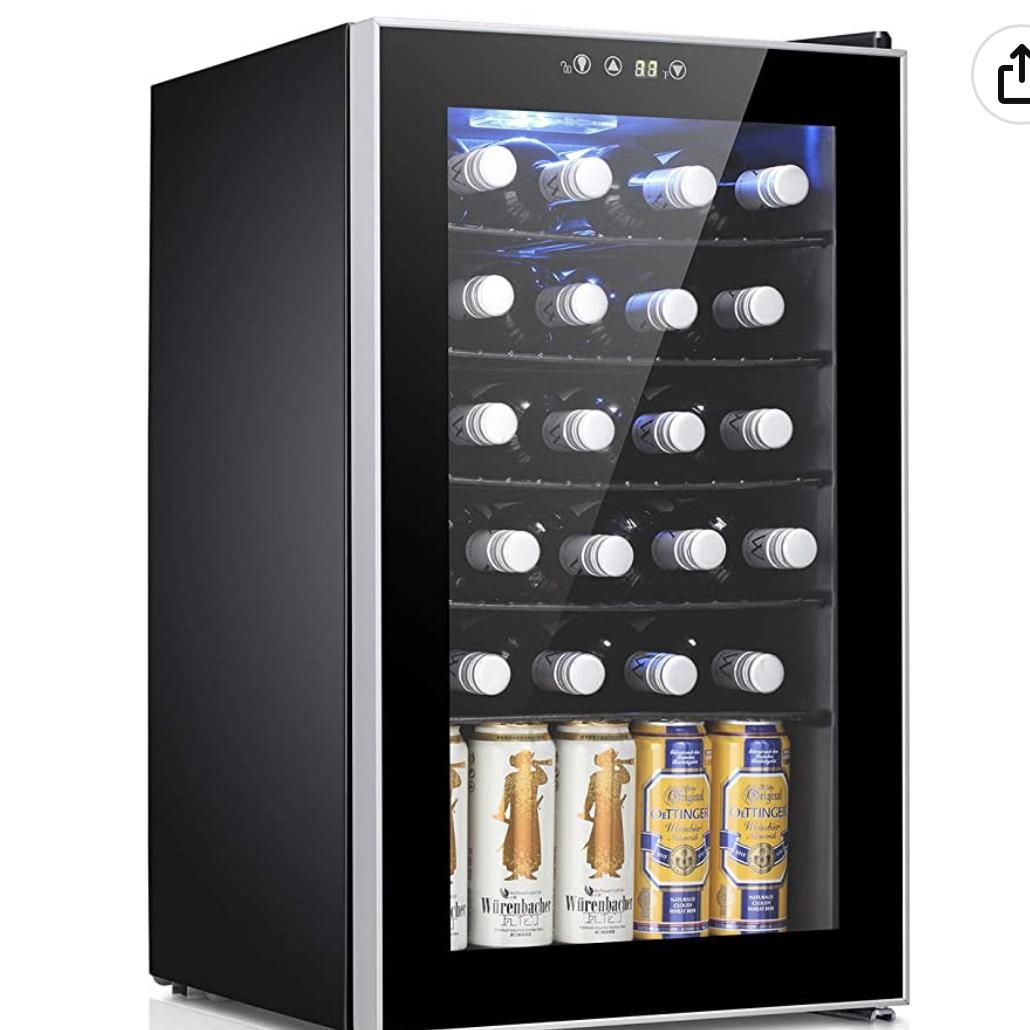 Antarctic Star 24 Bottle Wine Cooler/Cabinet Beverage Refrigerator Small Mini Wine Cellar Beer Soda Clear Glass Door Counter Top Bar Fridge Quiet Operation Compressor Adjust Temperature Freestanding