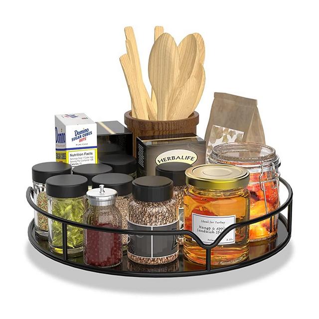 Lazy Susan Turntable Organizer - 10" Metal Rotating Spice Rack for Cabinet Pantry Refrigerator, Black