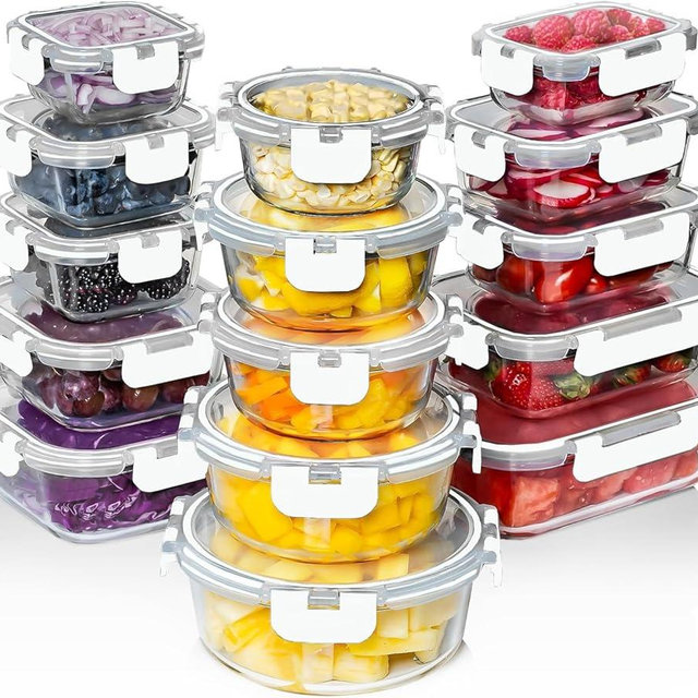 Razab 30 PC Glass Food Storage Containers with Lids - Reusable Glass Meal Prep Containers for Lunch and Leftovers - Airtight & Leakproof Snap Locking Lids - Oven, Freezer, Microwave, Dishwasher Safe