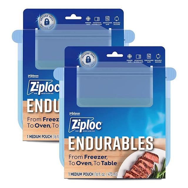 Ziploc Endurables Medium Pouch, 2 Cups, 16 fl oz, Reusable Silicone, From Freezer, to Oven, to Table, 2 Pack
