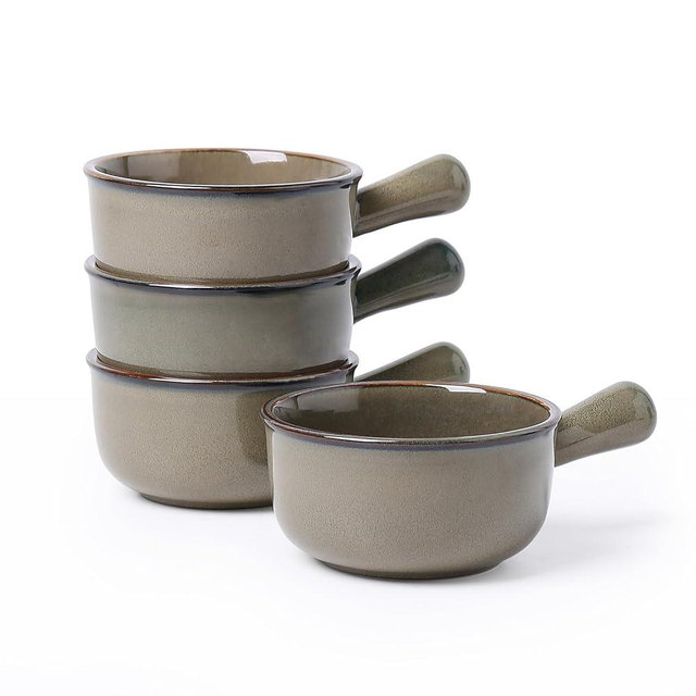 MONITO 28 Oz French Onion Soup Bowls, Ceramic Soup Bowls with Handles, Stackable Soup Crocks, Oven/Microwave/Dishwasher Safe, for Cereal, Soups, Casseroles
