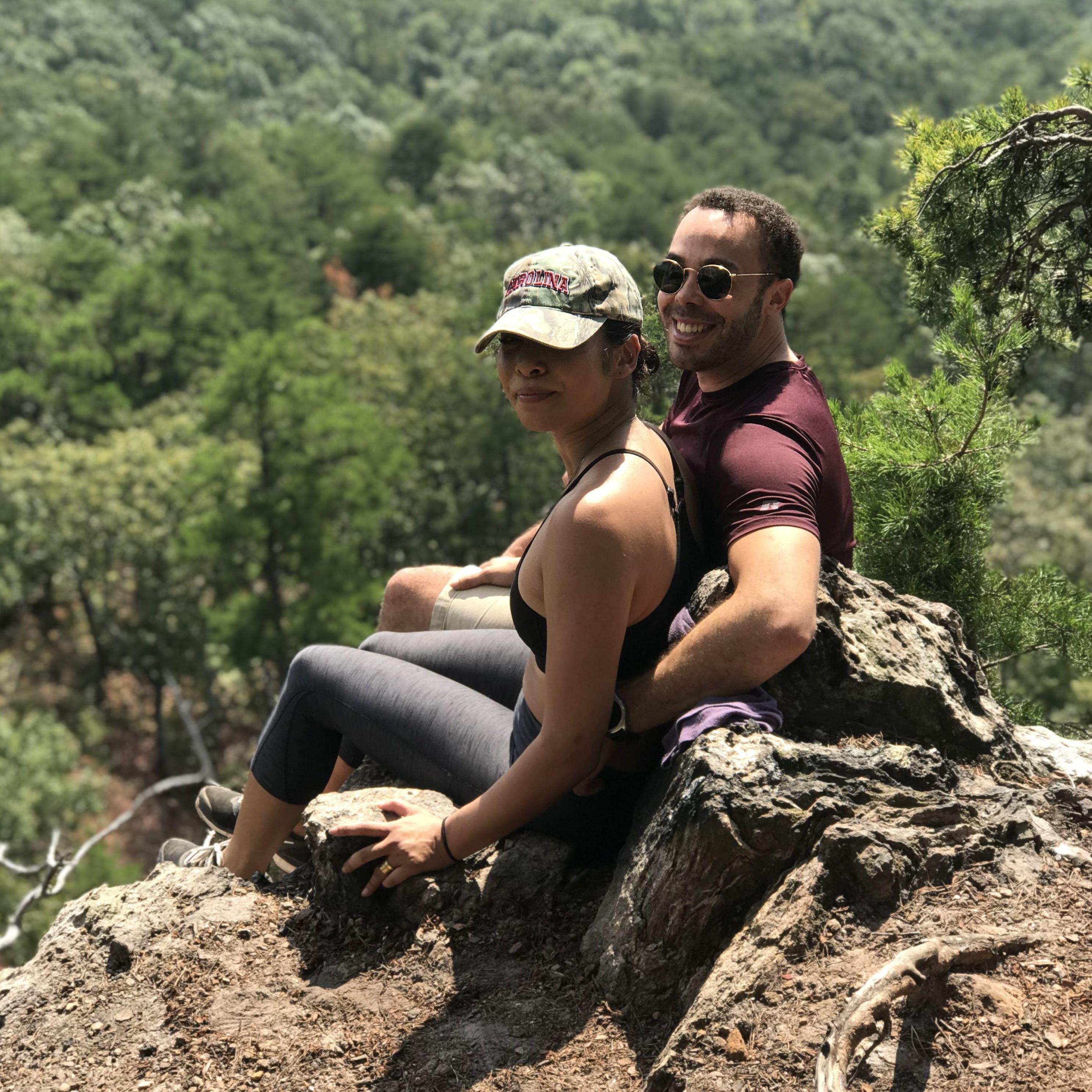 Our first of many hikes together, Crowder’s Mountain