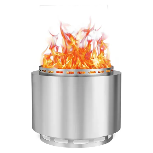 ALAULM 19-Inch Smokeless Fire Pit,Portable Outdoor Smokeless Stove-Wood Burning Stainless Steel Fireplace&Ash Poker&Carry Bag,for 4-6 People,Silver