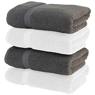 White Classic Luxury Bath Towels Large - Cotton Hotel spa Bathroom Towel  |30x56 | 4 Pack | White