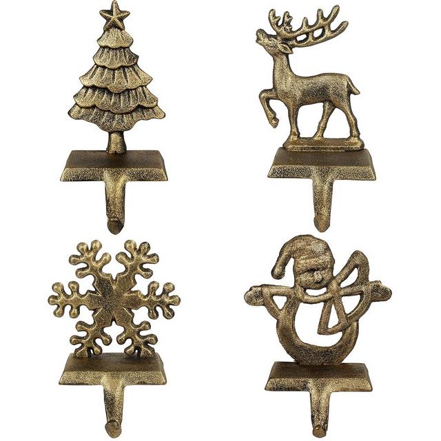 OCTERIC 4 Pcs Stocking Holders for Mantle, Stocking Holder Heavy Duty, Snowflake, Snowman, Deer, Christmas Tree Stocking Hangers for Fireplace, Table, Mantle Decor