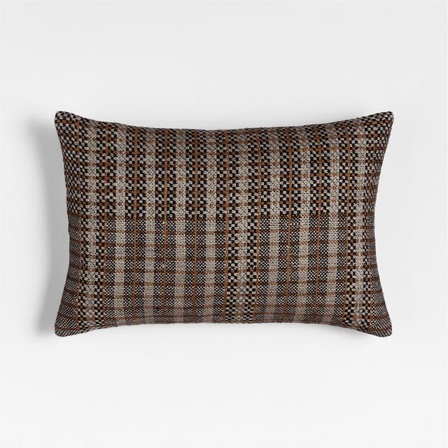 Katla Woven Linen Plaid 22"x15" Ink Black Throw Pillow with Down-Alternative Insert