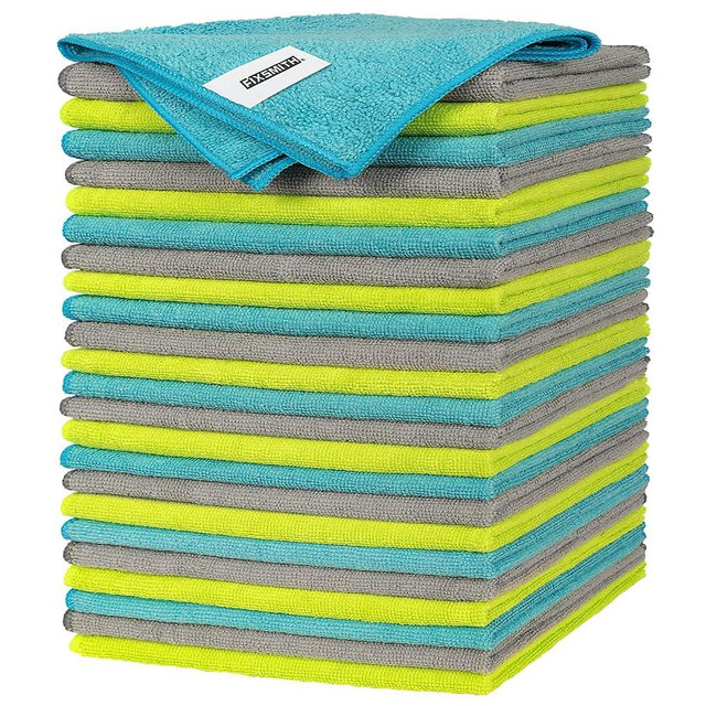 FIXSMITH Microfiber Cleaning Cloth - Pack of 24, Multi-Functional Cleaning Towels, Size: 12 x 16 in, Highly Absorbent Cleaning Rags, Lint-Free, Streak-Free Cleaning Cloths for Car Kitchen Home Office
