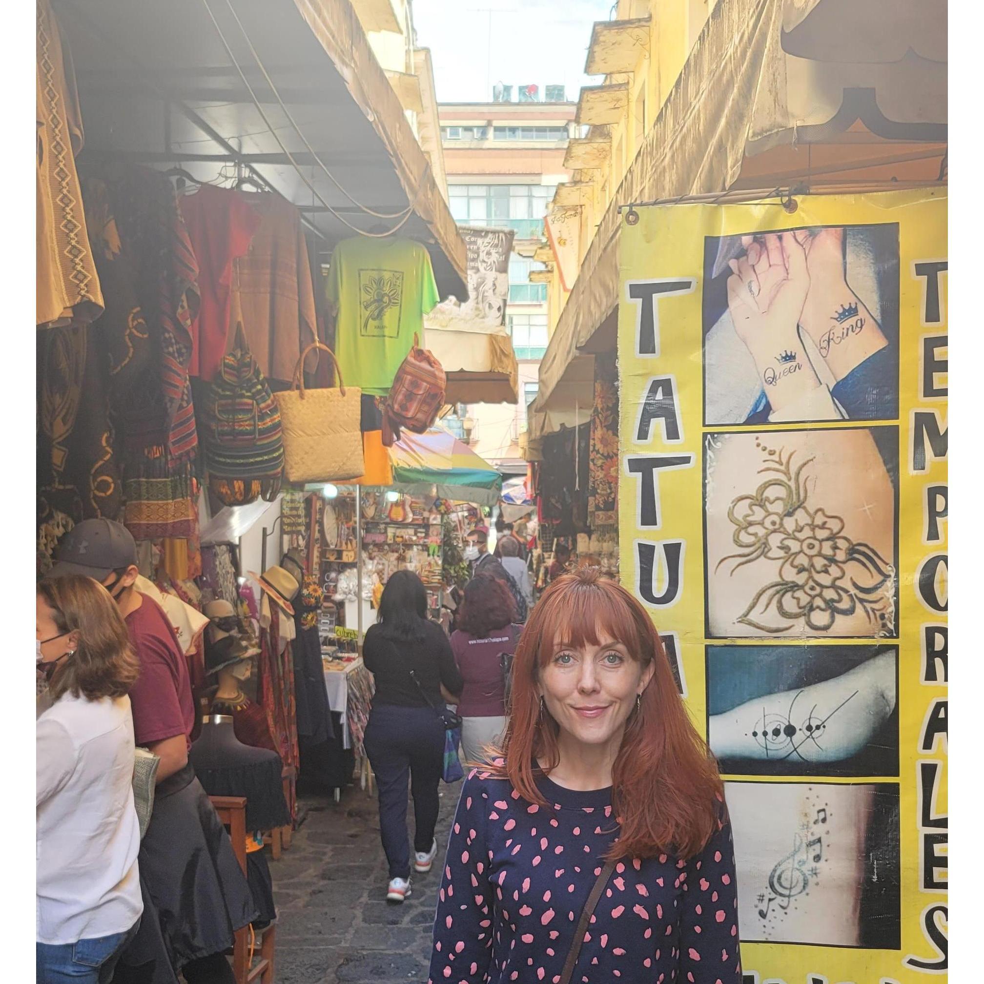 Erin in the market alley in Veracruz on our Engagement Trip