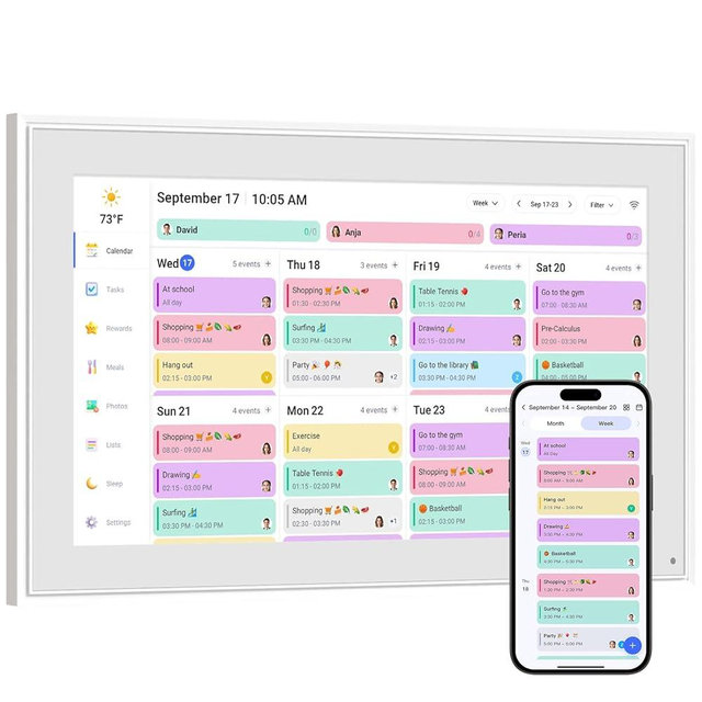 Smart Digital Calendar,10.1"HD Touchscreen Electronic Desk Calendar & Chore Chart, Touchscreen Interactive Display for Family Schedules with Meal Planner & Picture Frame & Lists