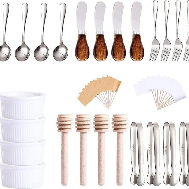 Charcuterie Accessories(25 Psc), Cheese Spreaders For Charcuterie Board, Mini Serving Spoons, Blank Toothpick Flags, Bowl For Christmas Pastry Making, forks And Mini Serving Tongs