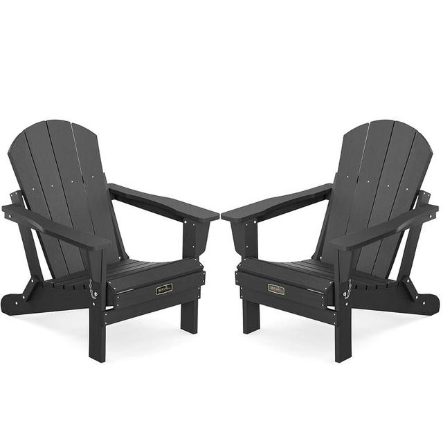 SERWALL Foldable Adirondack Chair Set of 2 for Patio Garden Outdoors Fire Pit-Black